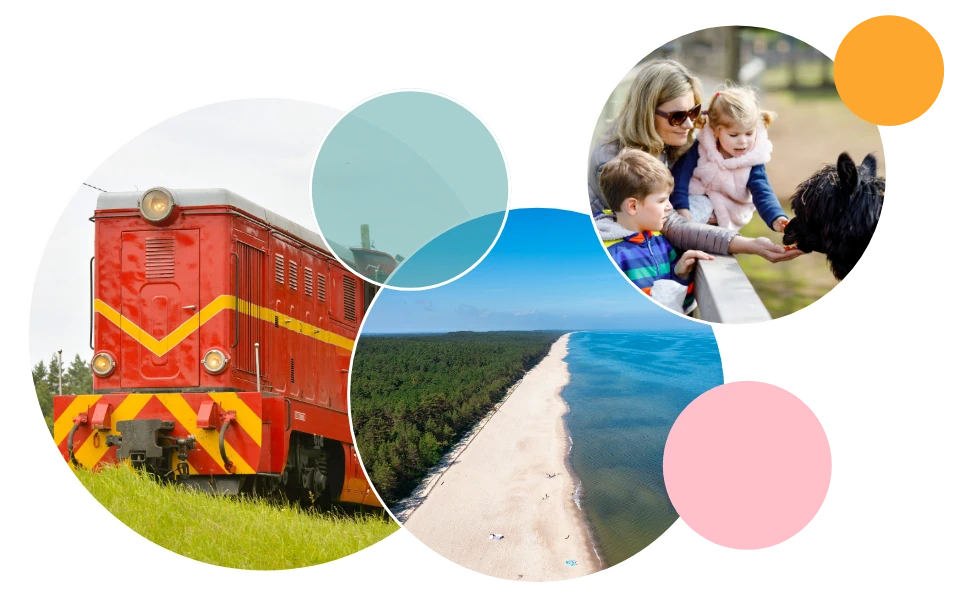 Zdjęcia pociągu, plaży i rodziny